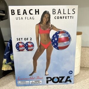 Set of 2 POZA USA Flag Confetti Beach Balls Luxurious Pool Float 16 x 16 inches